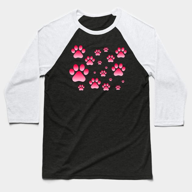 Pink Ombre Pawprint Pattern Baseball T-Shirt by Art by Deborah Camp